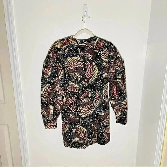 NEW FARM Rio Black Wild Bananas Gabardine Mini Dress Tropical Bohemian Statement - Picture 2 of 9